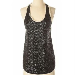 Wilfred Aritzia 100% Silk Black Sequin Tank Top